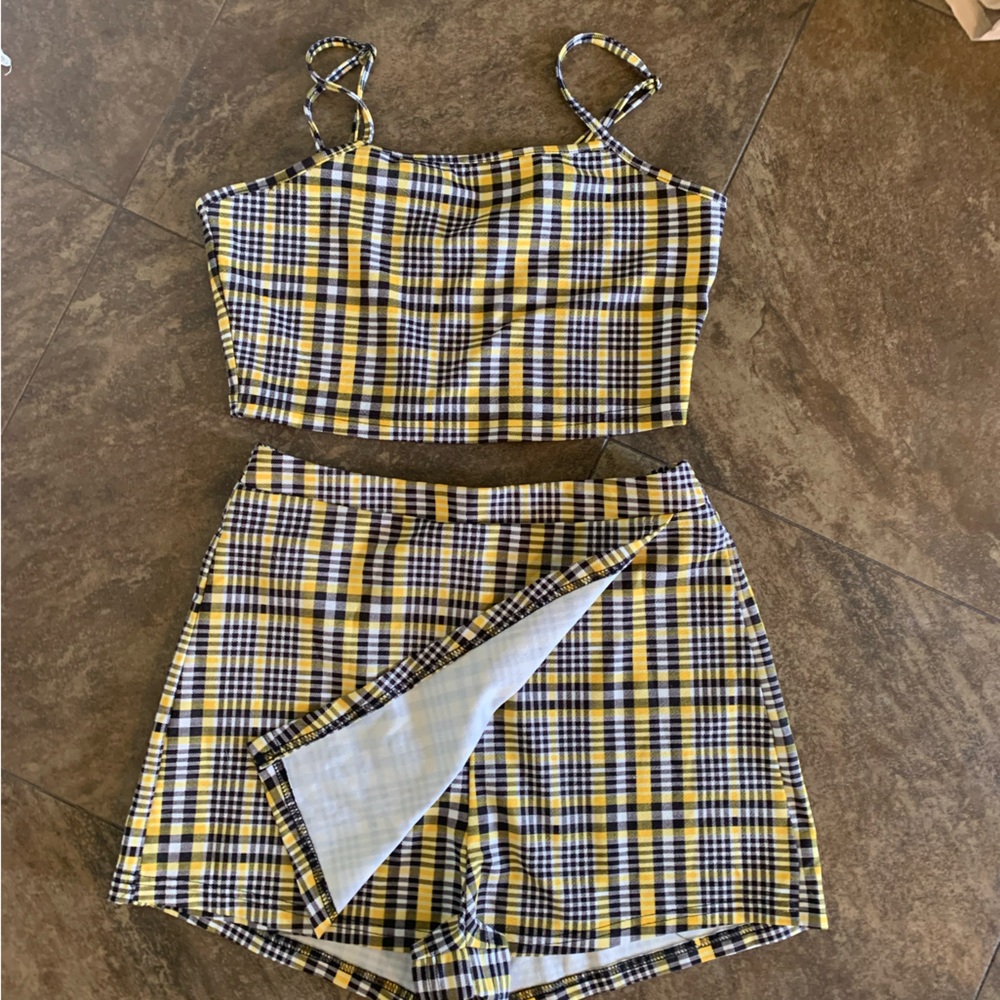 Yellow and Black Plaid Two-Piece Set